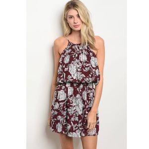 Halter Neckline Sleeveless Floral Print Mini Dress